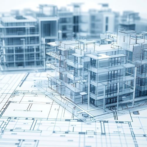 3D structural building model over engineering drawings