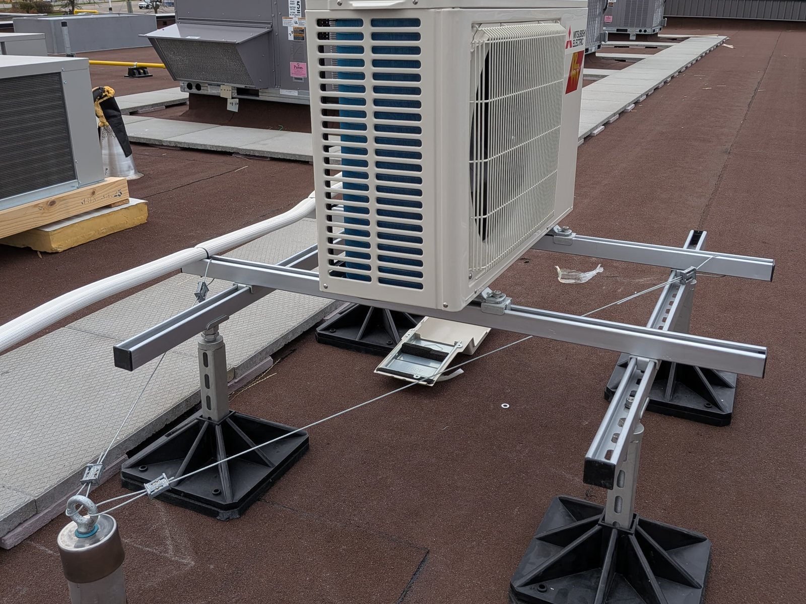 Rooftop unit on an engineered support frame